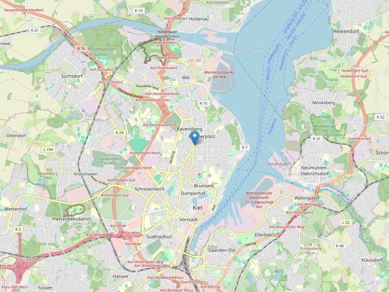 Kartenausschnitt mit der Lage der Praxis in Kiel